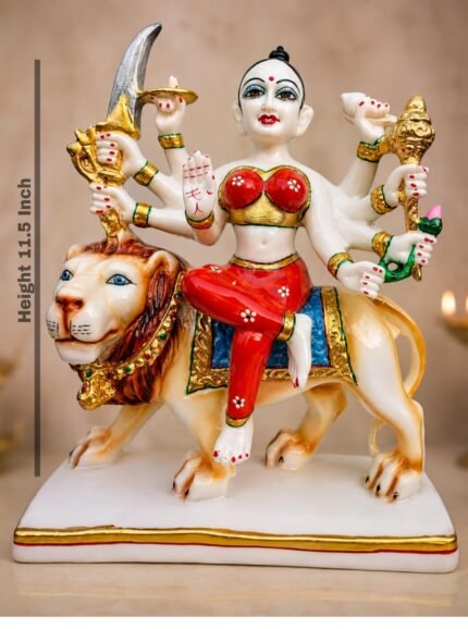 Handcrafted Marble Dust Iskcon Sherwani Durga Mata idol with traditional ornaments