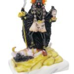 Front view of 7 Inch Handcrafted Marble Dust Kali Mata Idol standing on Lord Shiva