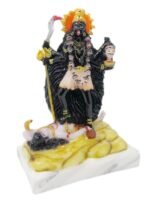 Front view of 7 Inch Handcrafted Marble Dust Kali Mata Idol standing on Lord Shiva