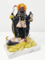 Front close-up view of 7 Inch Marble Dust Kali Mata Idol standing on Lord Shiva