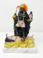 Side angle view of 7 Inch Handcrafted Marble Dust Kali Mata Idol showing detailed profile