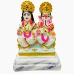 Handcrafted Marble Dust Laxmi Ganesh Joint Idol for Home Mandir and Diwali Pooja