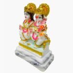 Side angle view of Handcrafted Marble Dust Laxmi Ganesh Joint Idol