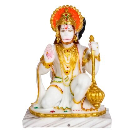Seated Lord Mahavir Hanuman Idol in Orange Dhoti Crafted from Marble Dust