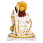 Back view of Marble Dust Seated Lord Mahavir Hanuman Idol showing golden sunburst halo and rear finish