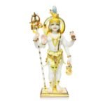 14 Inch Standing Marble Dust Lord Shiva Idol with Trishul and Damru in Multicolor Hand-painted Finish