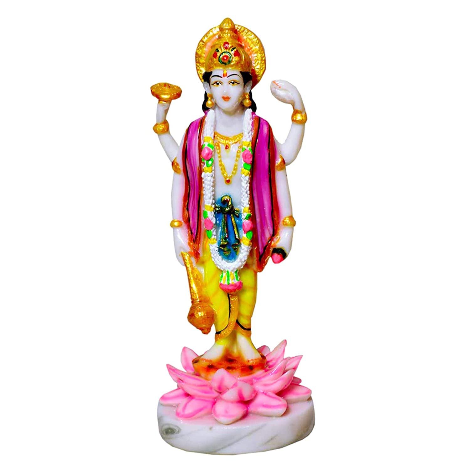 Marble Dust Lord Vishnu Statue Venkateshwara Statue, Multicolor, 9 Inches 9 Inch Handcrafted Marble Dust Lord Vishnu Venkateshwara Statue with Four Arms