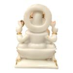 Side view of Marble Dust Lotus Ganesh Idol showing detailed hand painted finish