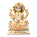 Handcrafted Marble Dust Lotus Lakshmi Idol sitting gracefully on a lotus pedestal