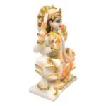 Back view of Marble Dust Lotus Lakshmi Idol displaying intricate halo and lotus base details