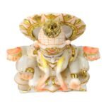 Full perspective view of Marble Dust Lotus Lakshmi Idol with lotus base and golden crown
