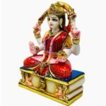 Side angle view of 10 Inch Handcrafted Marble Dust Mata Santoshi Idol showing side profile and crown details