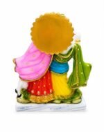 Back view of 9 Inch Marble Dust Radha Krishna with Cow Statue showing golden arch and rear details