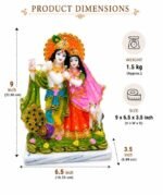 Dimension chart showing 9 inch height and 6.5 inch width of Marble Dust Radha Krishna with Cow Statue