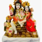 Handcrafted 5.5 Inch Marble Dust Shiv Parivar Idol featuring Lord Shiva Goddess Parvati Lord Ganesha and Kartikeya