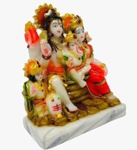 Side profile view of 5.5 Inch Marble Dust Shiv Parivar Idol showing intricate hand-painted details