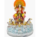 8 Inch Handcrafted Marble Dust Surya Dev Statue Seated on Seven Horse Chariot
