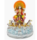 8 Inch Handcrafted Marble Dust Surya Dev Statue Seated on Seven Horse Chariot
