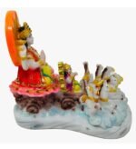 Side angle view of 8 Inch Marble Dust Surya Dev Statue showing seven horse chariot details