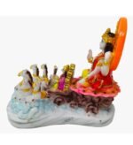 Side profile view of 8 Inch Marble Dust Surya Dev Statue on Seven Horse Chariot