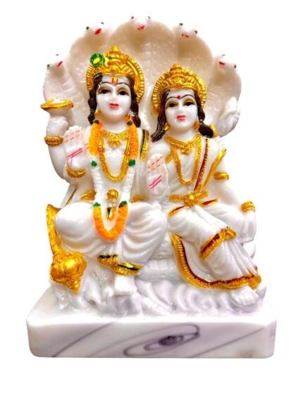 Marble Statue of Lord Vishnu and Goddess Lakshmi Full Front View
