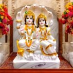 Marble Statue of Lord Vishnu and Goddess Lakshmi Seated on Sheshnaag