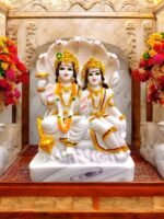 Marble Statue of Lord Vishnu and Goddess Lakshmi Seated on Sheshnaag