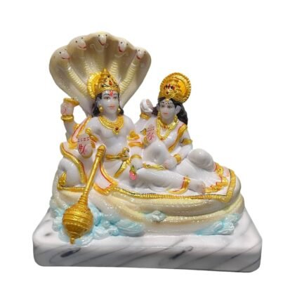 Marble Vishnu Laxmi Idol Sitting on Sheshnaag for Home Mandir Title: Marble Vishnu Laxmi Idol
