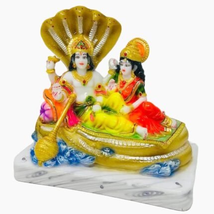 Handcrafted Multicolor Marble Dust Lord Vishnu and Goddess Lakshmi Idol for Home Mandir