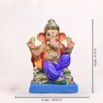 14 inch eco friendly Shadu Mati Ganpati murti with royal blue dhoti and parbhal load