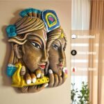 Radha Krishna Face Terracotta Wall Decor Hanging 10 Inch - Close-Up Artistry and Details