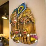 Radha Krishna Face Terracotta Wall Decor Hanging 10 Inch - Side Profile and Dimension View