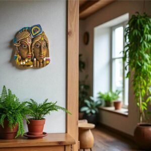 Radha Krishna Face Terracotta Wall Decor Hanging 10 Inch - Width and Measurement View
