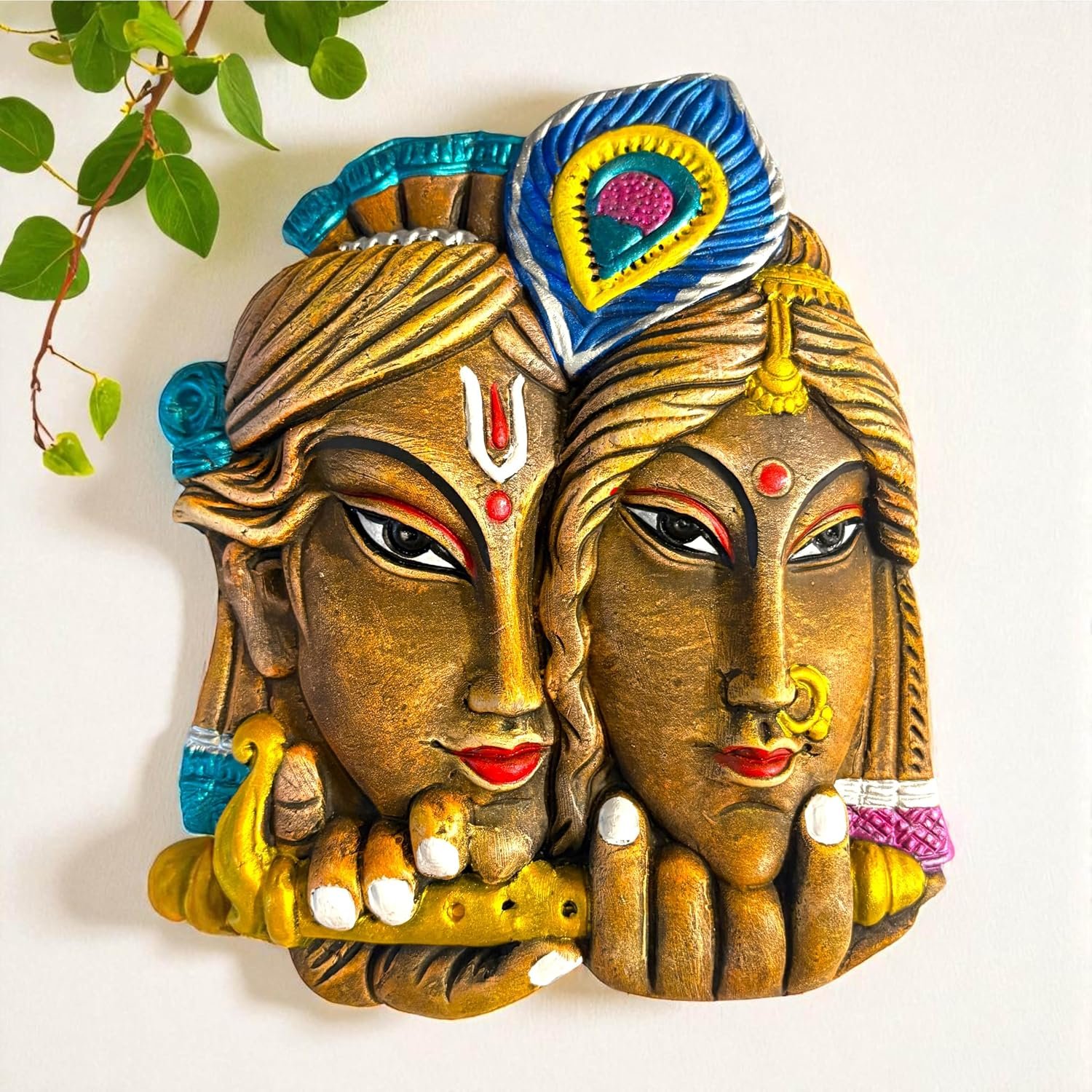Radha Krishna Face Terracotta Wall Decor Hanging 10 Inch Radha Krishna Face Terracotta Wall Decor Hanging 10 Inch - Handcrafted Divine Art