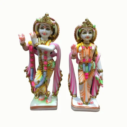 Radha Krishna Marble Dusk Idol featuring divine couple in hand-painted dusk tones