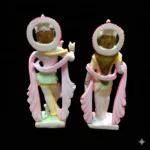 Side perspective view of Bal Roop Lord Krishna idol with cow handmade clay figurine