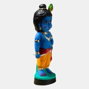 Rainbow Feathers Bal Krishna Handmade Clay Figurine Side View