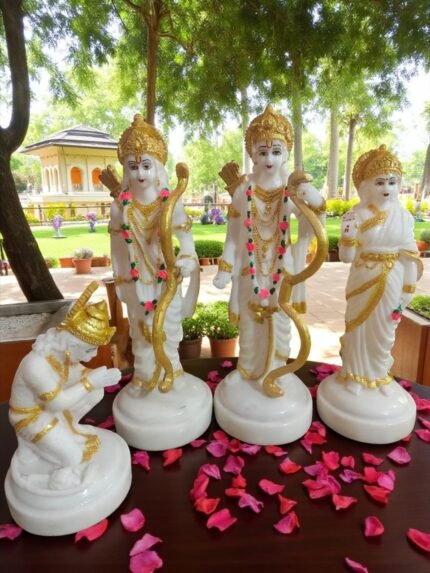Front View of Marble Dust Ram Darbar Murti for Home Temple Puja Room