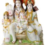 Shiv Parivar Marble Idol with Lord Shiva, Goddess Parvati, Ganesha, and Kartikeya for Home Temple