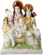 Shiv Parivar Marble Idol with Lord Shiva, Goddess Parvati, Ganesha, and Kartikeya for Home Temple