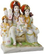 Close Up Detail View of Shiv Parivar Marble Idol Hand Painted Faces