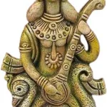 Saraswati murti showpiece figurine measuring 23 cm in gold finish clay for home temple and office decor