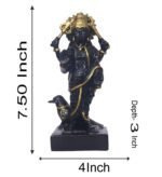 Size guide showing 7.50 inch height and 4 inch width for Black Marble Dust Shanidev Idol