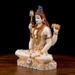 9 Inch Lord Shiva Marble Dust Statue Front View with Height Measurement Scale