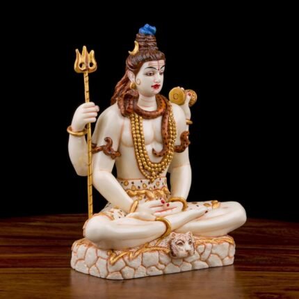 Side Angle View of 9 Inch Lord Shiva Marble Dust Statue with Trishul