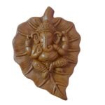 Terracotta Handpainted Ganesha on Leaf Wall Hanging Showpiece Front View