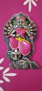 Terracotta Handpainted Singha Bahini Devi Durga Wall Decor Showpiece Side View