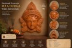 Close-up of Terracotta Maa Durga Face Wall Hanging 15 Inch - Detailed Relief Art
