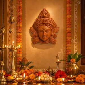 Terracotta Maa Durga Face Wall Hanging 15 Inch - Product Presentation View