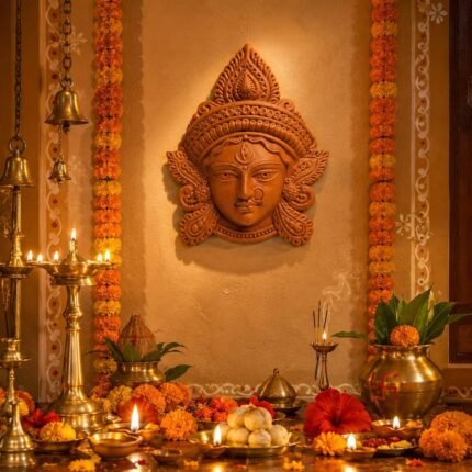 Terracotta Maa Durga Face Wall Hanging 15 Inch - Product Presentation View